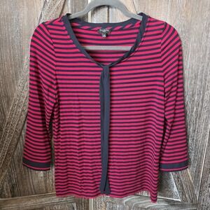 Talbots Shirt Size Small Petite Red & Navy Blue Striped Nautical Sailor Bow‎